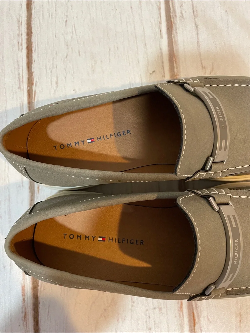 Tommy Hilfiger Men's Gray Slip-On Loafers with White Sole